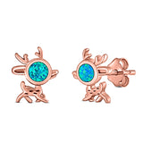 Deer Stud Earring Created Opal Solid 925 Sterling Silver (10.1mm)