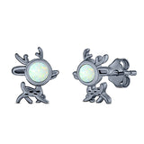 Deer Stud Earring Created Opal Solid 925 Sterling Silver (10.1mm)