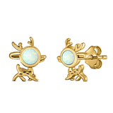 Deer Stud Earring Created Opal Solid 925 Sterling Silver (10.1mm)