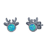 Deer Stud Earring Created Opal Solid 925 Sterling Silver (7.4mm)