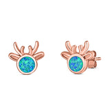 Deer Stud Earring Created Opal Solid 925 Sterling Silver (7.4mm)