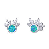 Deer Stud Earring Created Opal Solid 925 Sterling Silver (7.4mm)