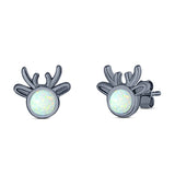 Deer Stud Earring Created Opal Solid 925 Sterling Silver (7.4mm)