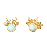 Deer Stud Earring Created Opal Solid 925 Sterling Silver (7.4mm)