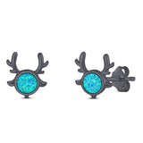 Deer Antler Earrings Created Opal Solid 925 Sterling Silver (10.2mm)