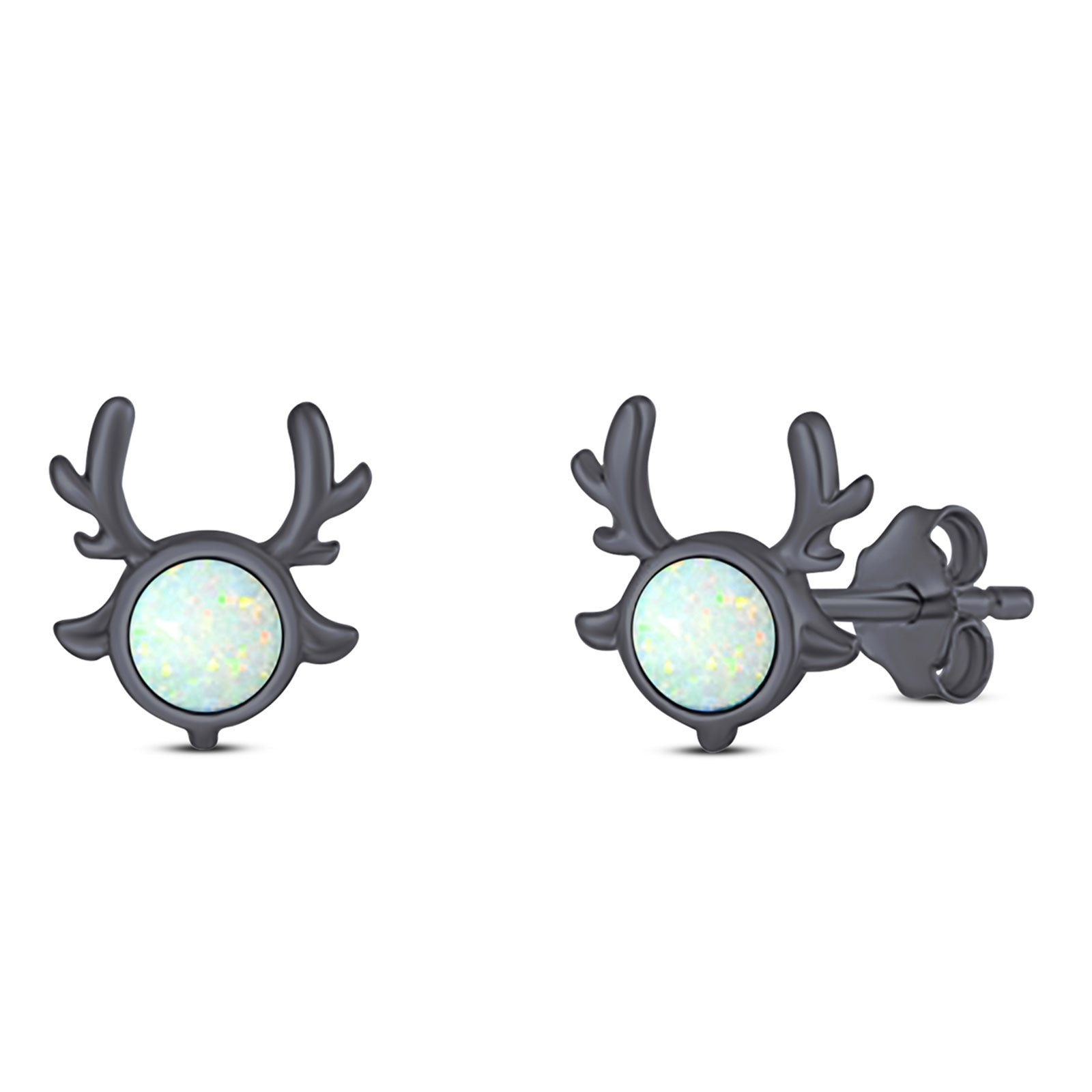 Deer Antler Earrings Created Opal Solid 925 Sterling Silver (10.2mm)