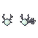 Deer Antler Earrings Created Opal Solid 925 Sterling Silver (10.2mm)