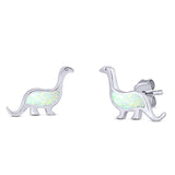 Dinosaur Stud Earring Created Opal Solid 925 Sterling Silver (9mm)