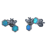 Lucky Honey Bee Print Stud Earring Created Opal Solid 925 Sterling Silver (8.7mm)