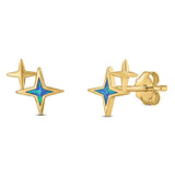 North Star Stud Earring Created Opal Solid 925 Sterling Silver (10mm)