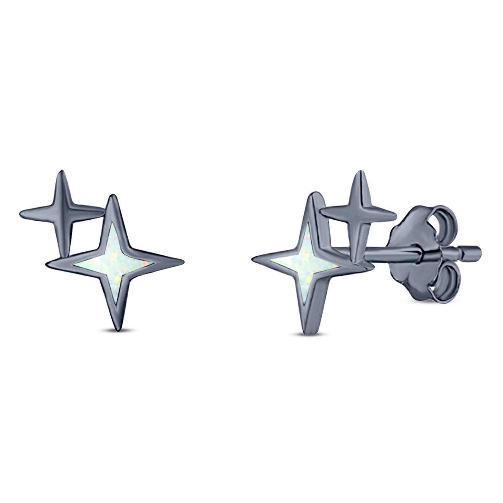North Star Stud Earring Created Opal Solid 925 Sterling Silver (10mm)