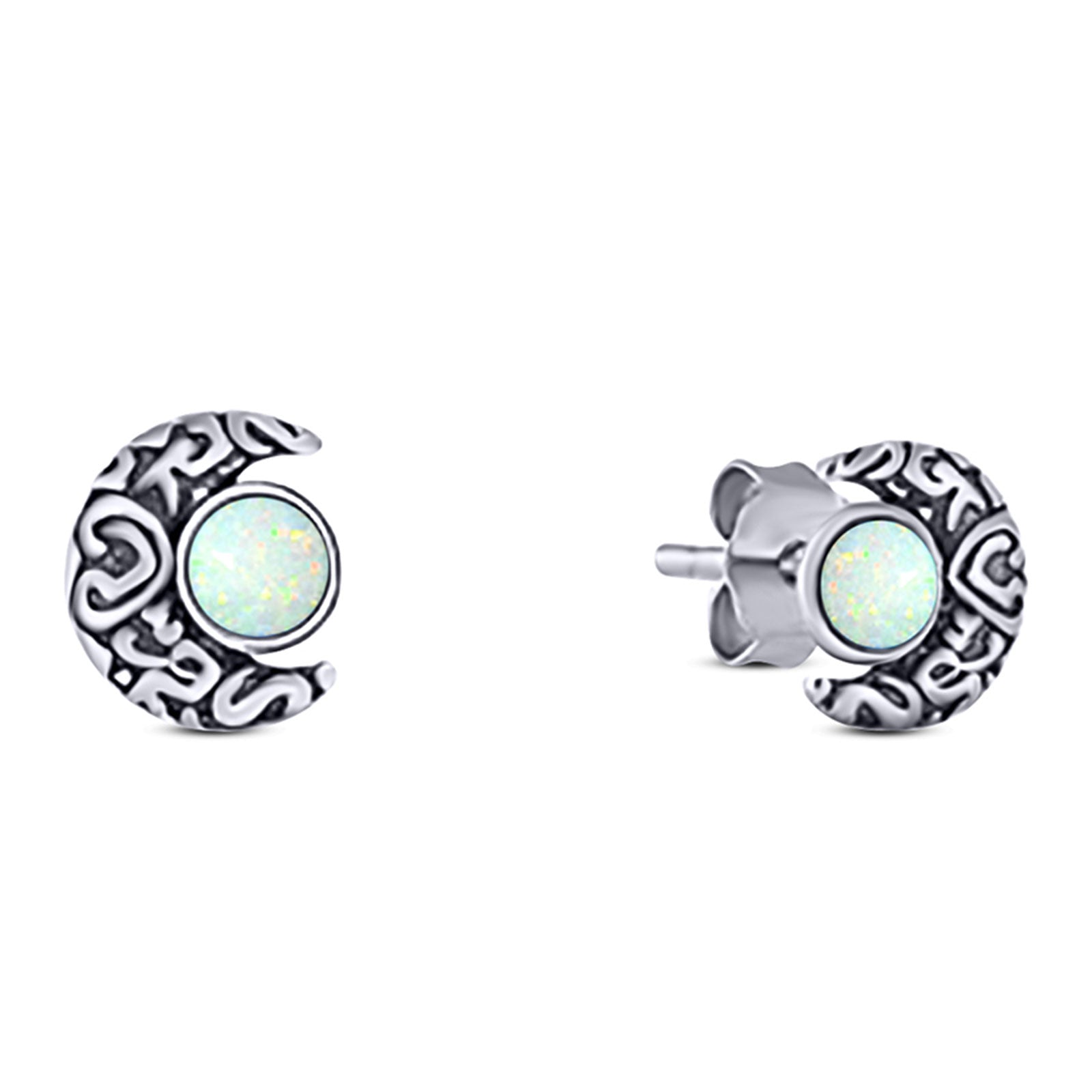 Moon Round Created Opal Solid 925 Sterling Silver (6.6mm)