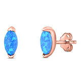 Marquise Stud Earring Created Opal Solid 925 Sterling Silver (5.5mm)