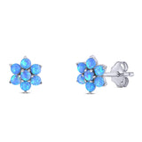 Art Deco Round Flower Design Stud Earring Created Opal Solid 925 Sterling Silver (6.3mm)