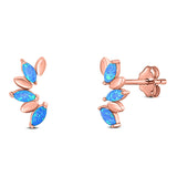 Art Deco Marquise New Style Stud Earring Created Opal Solid 925 Sterling Silver (11.6mm)