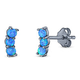 Art Deco Three Stone Style Stud Earring Round Created Opal Solid 925 Sterling Silver (7mm)