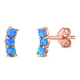 Art Deco Three Stone Style Stud Earring Round Created Opal Solid 925 Sterling Silver (7mm)