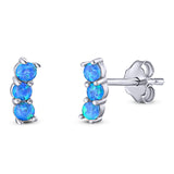 Art Deco Three Stone Style Stud Earring Round Created Opal Solid 925 Sterling Silver (7mm)