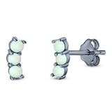 Art Deco Three Stone Style Stud Earring Round Created Opal Solid 925 Sterling Silver (7mm)