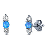 Art Deco Three Stone Stud Earring Simulated Cubic Zirconia Created Opal Solid 925 Sterling Silver (9mm)