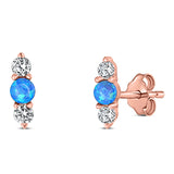 Art Deco Three Stone Stud Earring Simulated Cubic Zirconia Created Opal Solid 925 Sterling Silver (9mm)