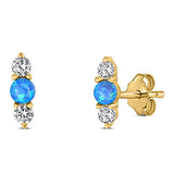 Art Deco Three Stone Stud Earring Simulated Cubic Zirconia Created Opal Solid 925 Sterling Silver (9mm)