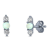 Art Deco Three Stone Stud Earring Simulated Cubic Zirconia Created Opal Solid 925 Sterling Silver (9mm)