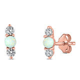 Art Deco Three Stone Stud Earring Simulated Cubic Zirconia Created Opal Solid 925 Sterling Silver (9mm)