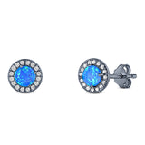 Halo Art Deco Stud Earring Round Simulated Cubic Zirconia Created Opal Solid 925 Sterling Silver (8.2mm)