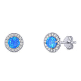 Halo Art Deco Stud Earring Round Simulated Cubic Zirconia Created Opal Solid 925 Sterling Silver (8.2mm)