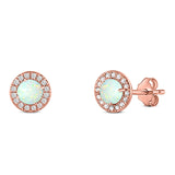 Halo Art Deco Stud Earring Round Simulated Cubic Zirconia Created Opal Solid 925 Sterling Silver (8.2mm)