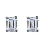 Solitaire Emerald Cut Wedding Earring Simulated Cubic Zirconia 925 Sterling Silver Size - 7mmx5mm