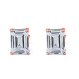 Solitaire Emerald Cut Wedding Earring Simulated Cubic Zirconia 925 Sterling Silver Size - 7mmx5mm