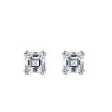 Solitaire Stud Earring Double Prong Asscher Cut Simulated CZ 925 Sterling Silver (4mm-8mm)