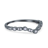 Curved Art Deco 4mm Band Ring Round Eternity Simulated CZ 925 Sterling Silver