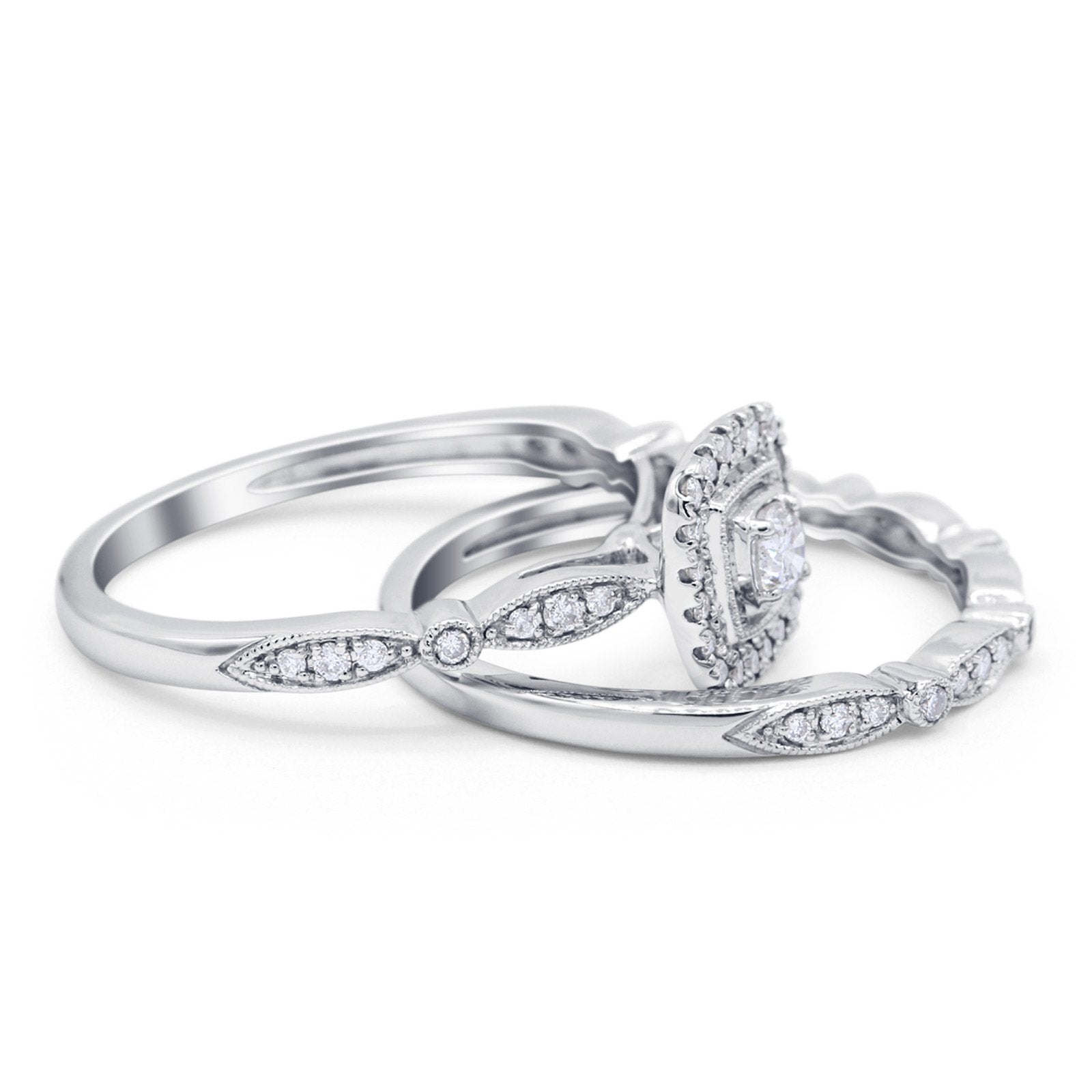 14K Gold 0.39ct Square Shape 8.5mm G SI Diamond Engagement Bridal Set Wedding Ring