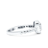 Art Deco Square Halo Wedding Engagement Bridal Ring Round Simulated Cubic Zirconia 925 Sterling Silver