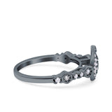 Halo Art Deco Ring Pear Wedding Engagement Band Round Pave Simulated Cubic Zirconia 925 Sterling Silver (10mm)