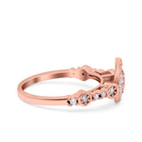 Halo Art Deco Ring Pear Wedding Engagement Band Round Pave Simulated Cubic Zirconia 925 Sterling Silver (10mm)