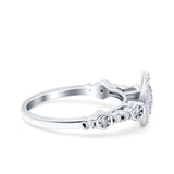 Halo Art Deco Ring Pear Wedding Engagement Band Round Pave Simulated Cubic Zirconia 925 Sterling Silver (10mm)