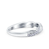 Half Eternity Rope Ring Wedding Engagement Band Pave Simulated Cubic Zirconia 925 Sterling Silver (4mm)