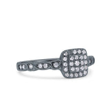 Square Halo Art Deco Wedding Engagement Bridal Ring Round Simulated Cubic Zirconia 925 Sterling Silver