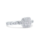 Square Halo Art Deco Wedding Engagement Bridal Ring Round Simulated Cubic Zirconia 925 Sterling Silver