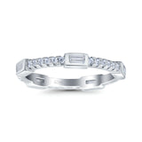 Full Eternity Ring Wedding Engagement Band Baguette Round Pave Simulated Cubic Zirconia 925 Sterling Silver (2.5mm)