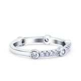 Half Eternity Ring Wedding Engagement Band Pave Simulated Cubic Zirconia 925 Sterling Silver (3mm)