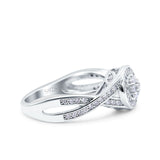 Half Eternity Halo Art Deco Ring Wedding Engagement Infinity Band Round Pave Simulated Cubic Zirconia 925 Sterling Silver