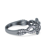 Halo Art Deco Ring Square Wedding Engagement Infinity Band Round Pave Simulated Cubic Zirconia 925 Sterling Silver (10mm)