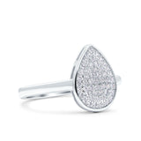 Pear Wedding Engagement Ring Band Round Pave Simulated Cubic Zirconia 925 Sterling Silver (13mm)