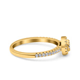 Art Deco Ring Wedding Engagement Band Round Pave Simulated Cubic Zirconia 925 Sterling Silver (7mm)