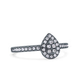 Art Deco Pear Halo Wedding Engagement Bridal Ring Round Simulated Cubic Zirconia 925 Sterling Silver